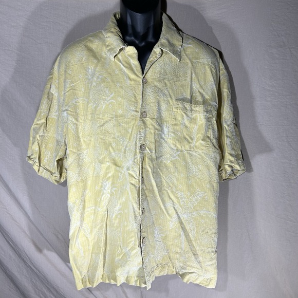 Jamaica Jaxx Other - Jamaica Jaxx Mens XXL Silk Hawaiian Camp Shirt Yellow Pineapple Jacquard Button